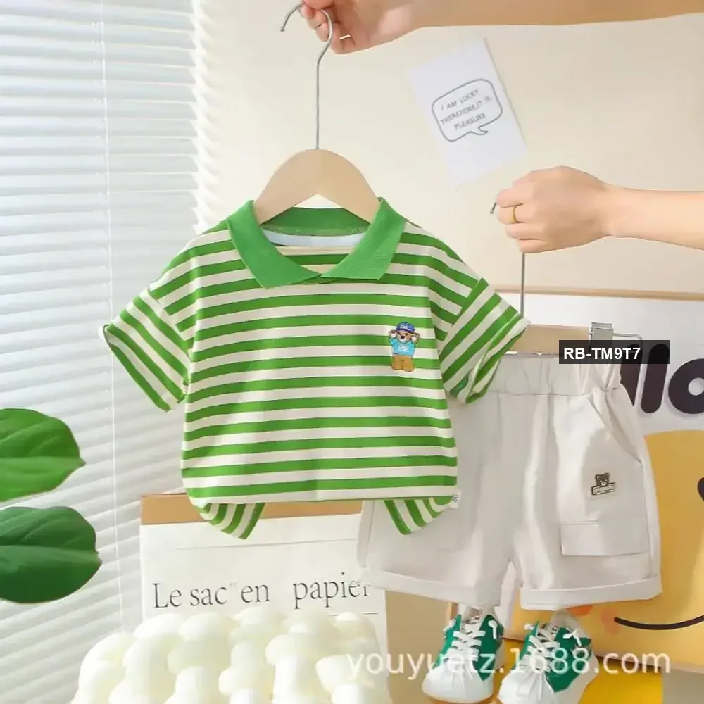 Striped Polo Shirt & Shorts Set for Kids - Imported