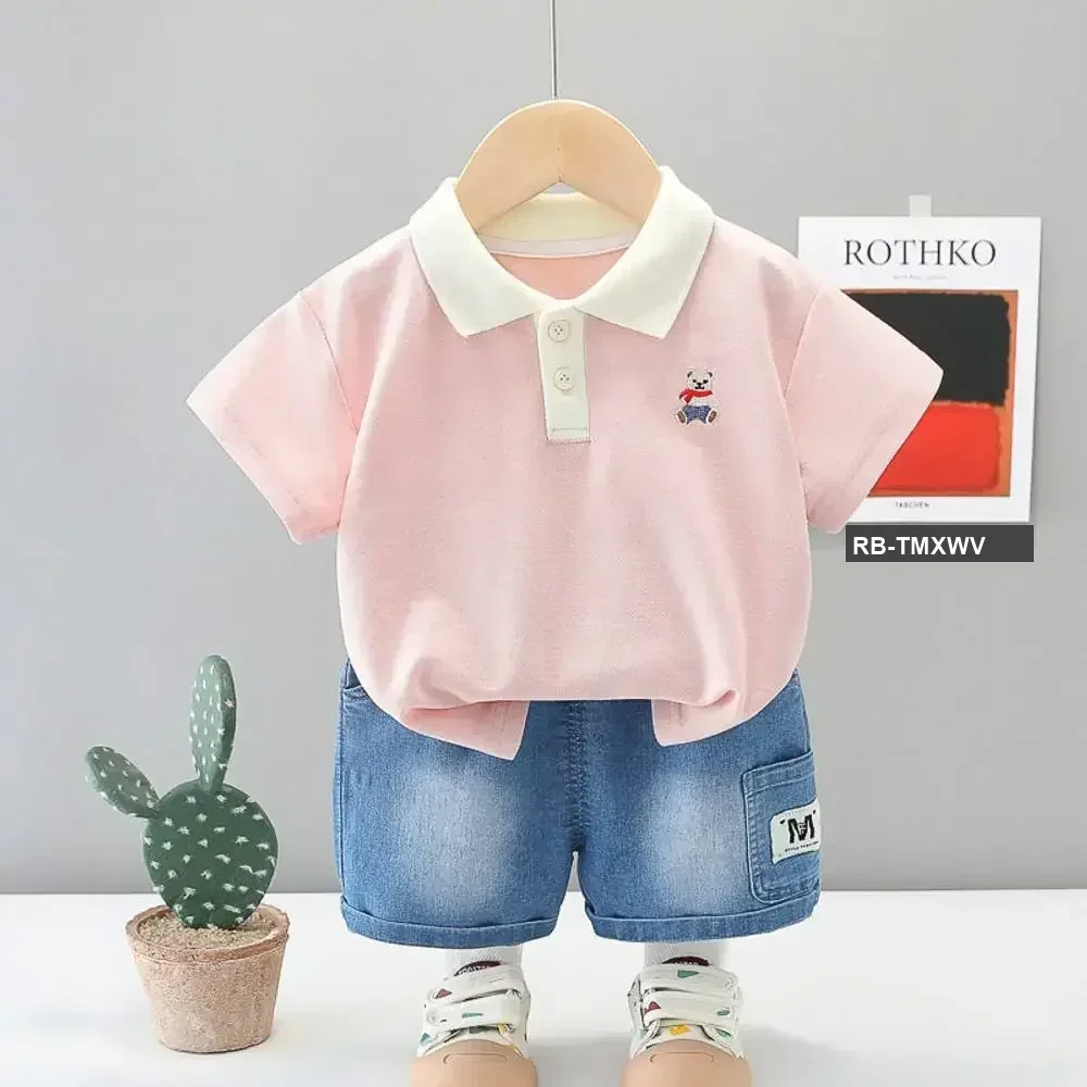 Sunny Cub Kids Polo Shirt & Denim Shorts Set