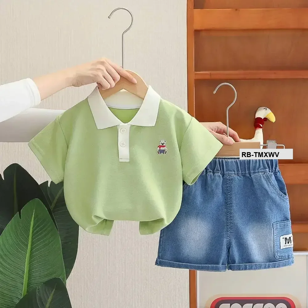 Sunny Cub Kids Polo Shirt & Denim Shorts Set