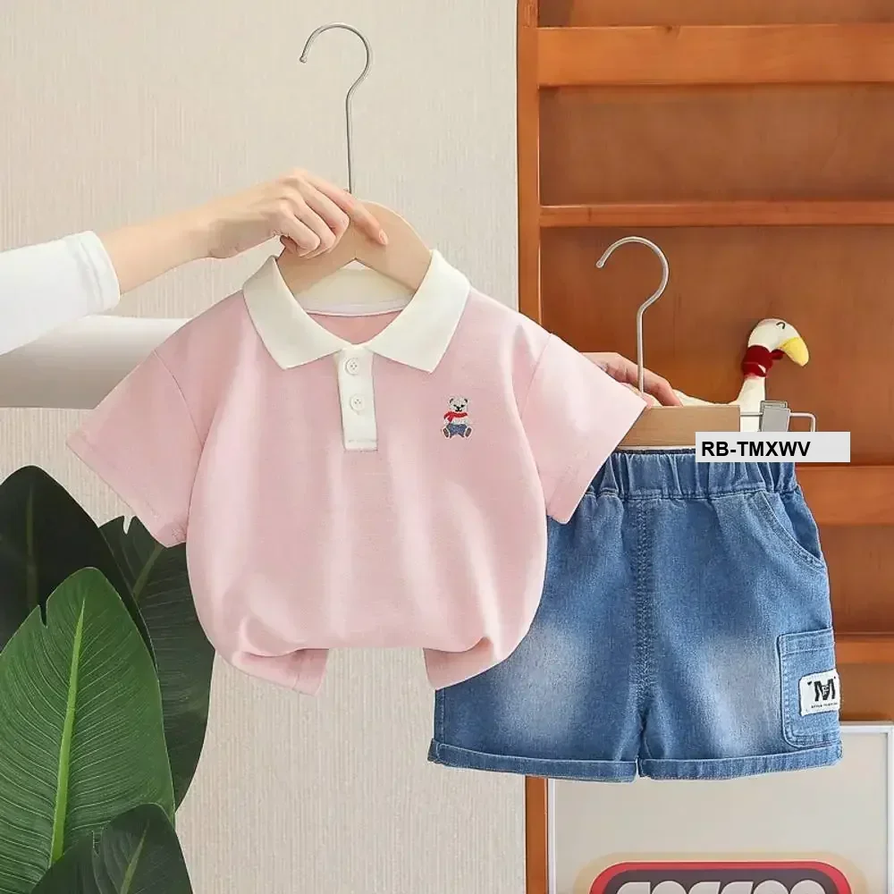 Sunny Cub Kids Polo Shirt & Denim Shorts Set