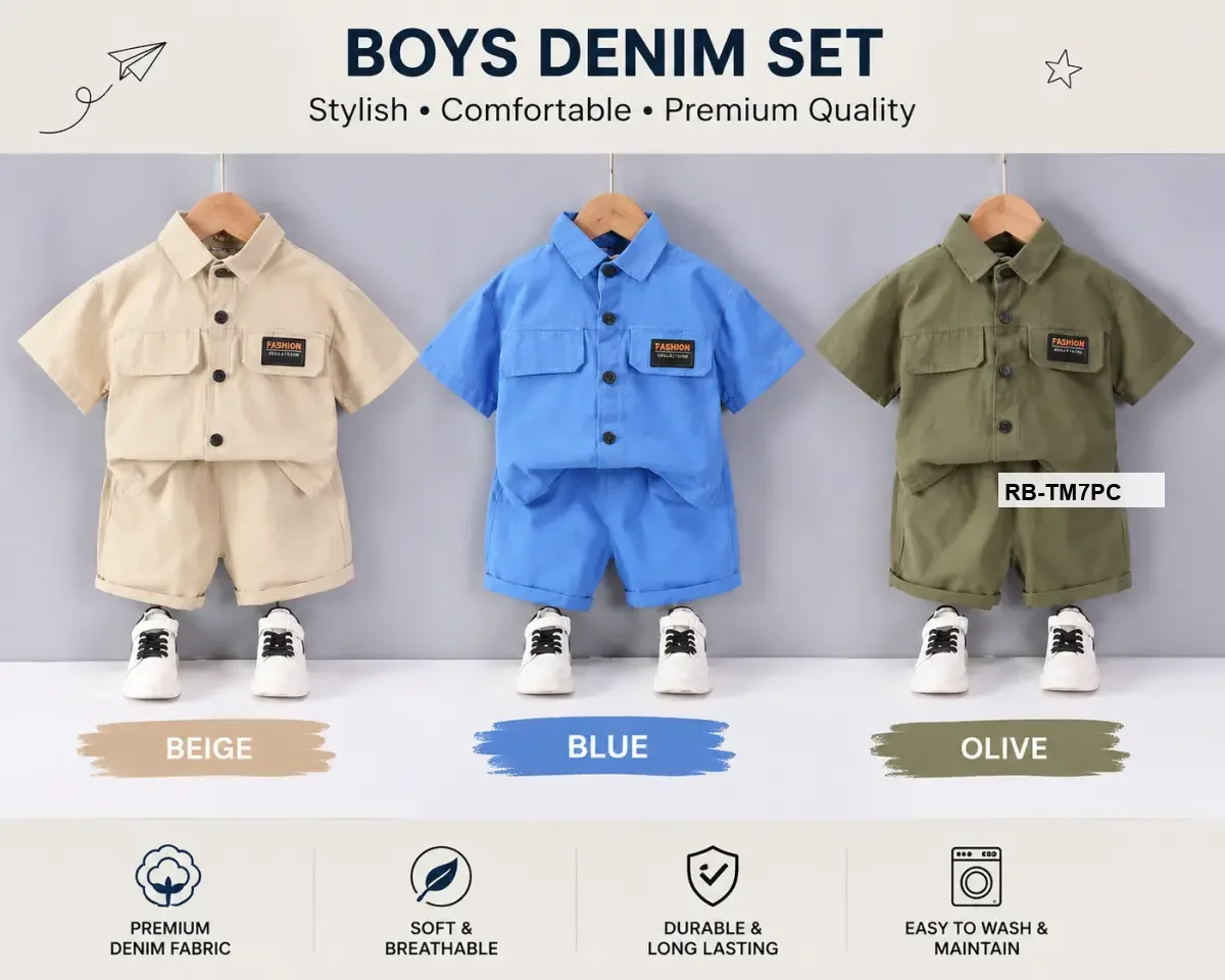 Boys Denim set - Imported Boys Solid Shirt & Pant Set