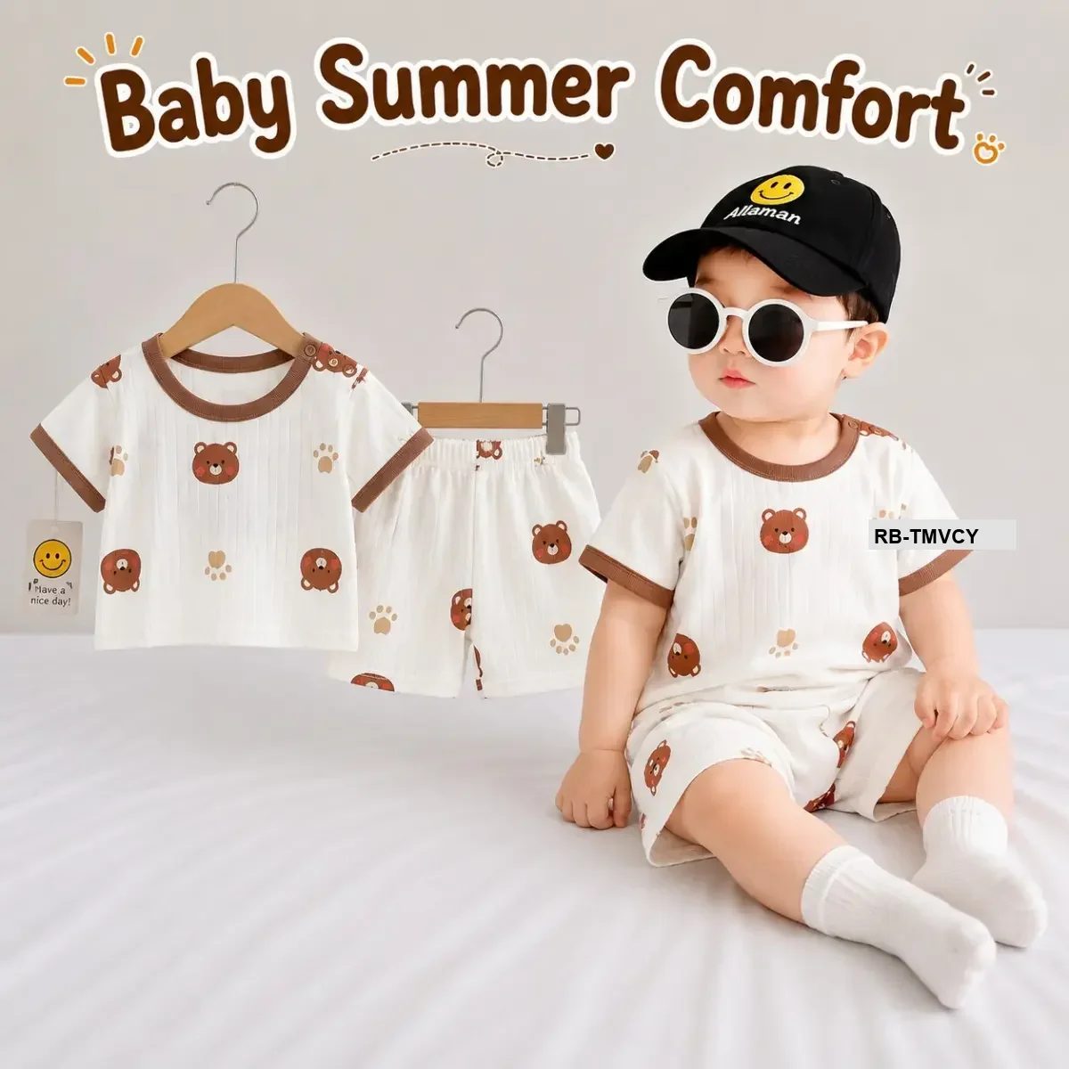Roam Style Baby Summer T-Shirt Set - Brown Bear