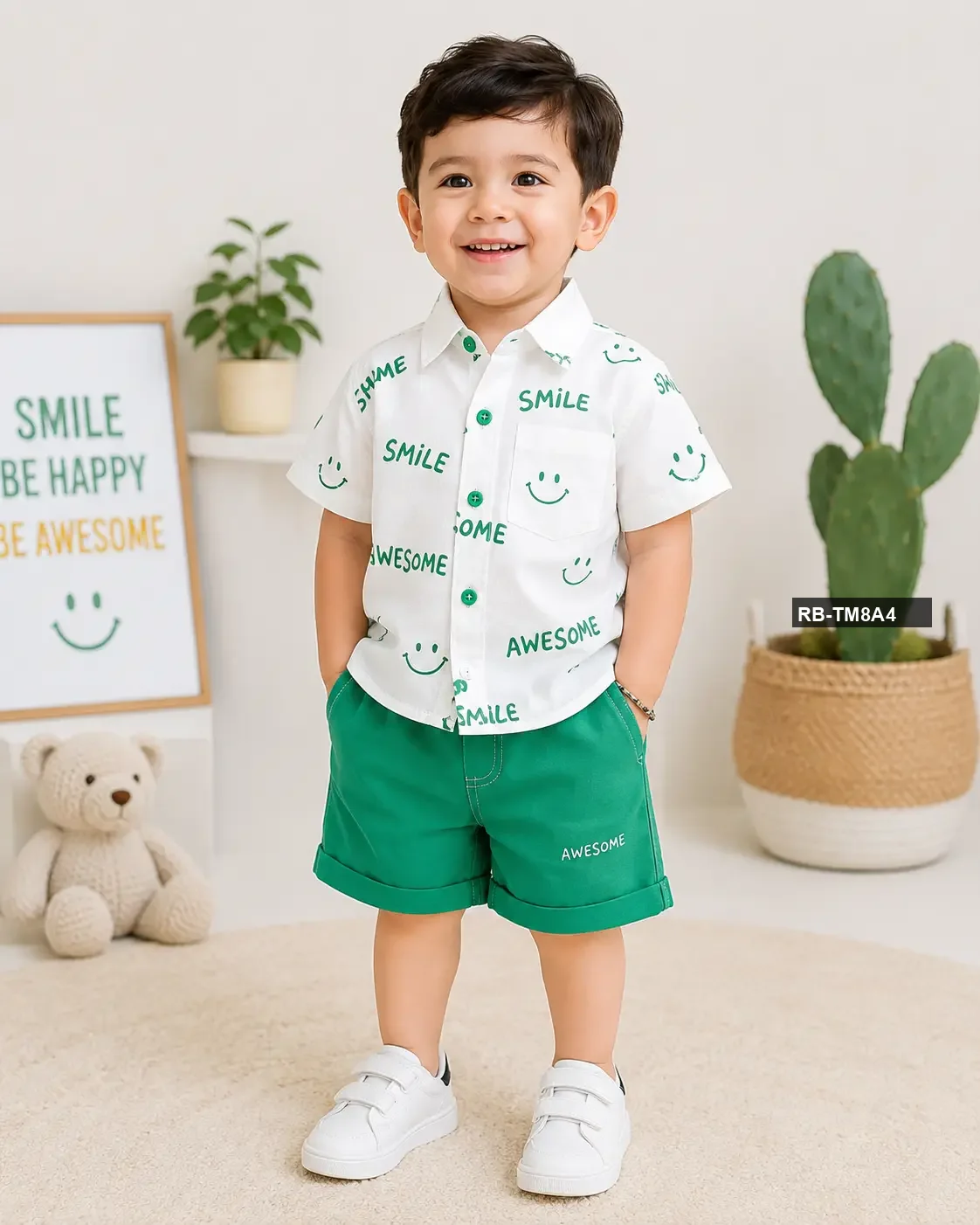 Smiley Shirt & Pant Green Set for Boys | China Imported Summer Collection