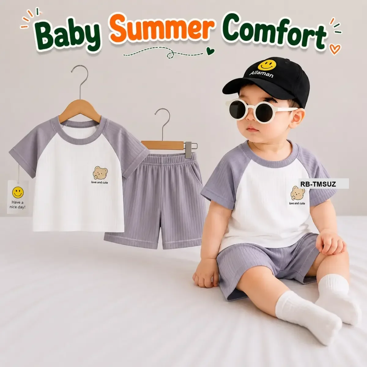 Summer Friendly T-shirt set Grey