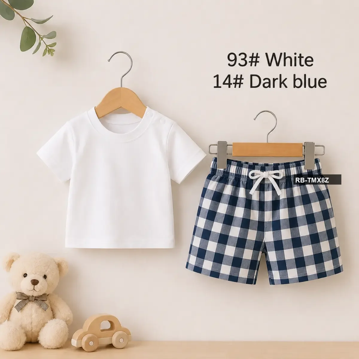 Premium white T-Shirt + Blue-White Check Pant Set