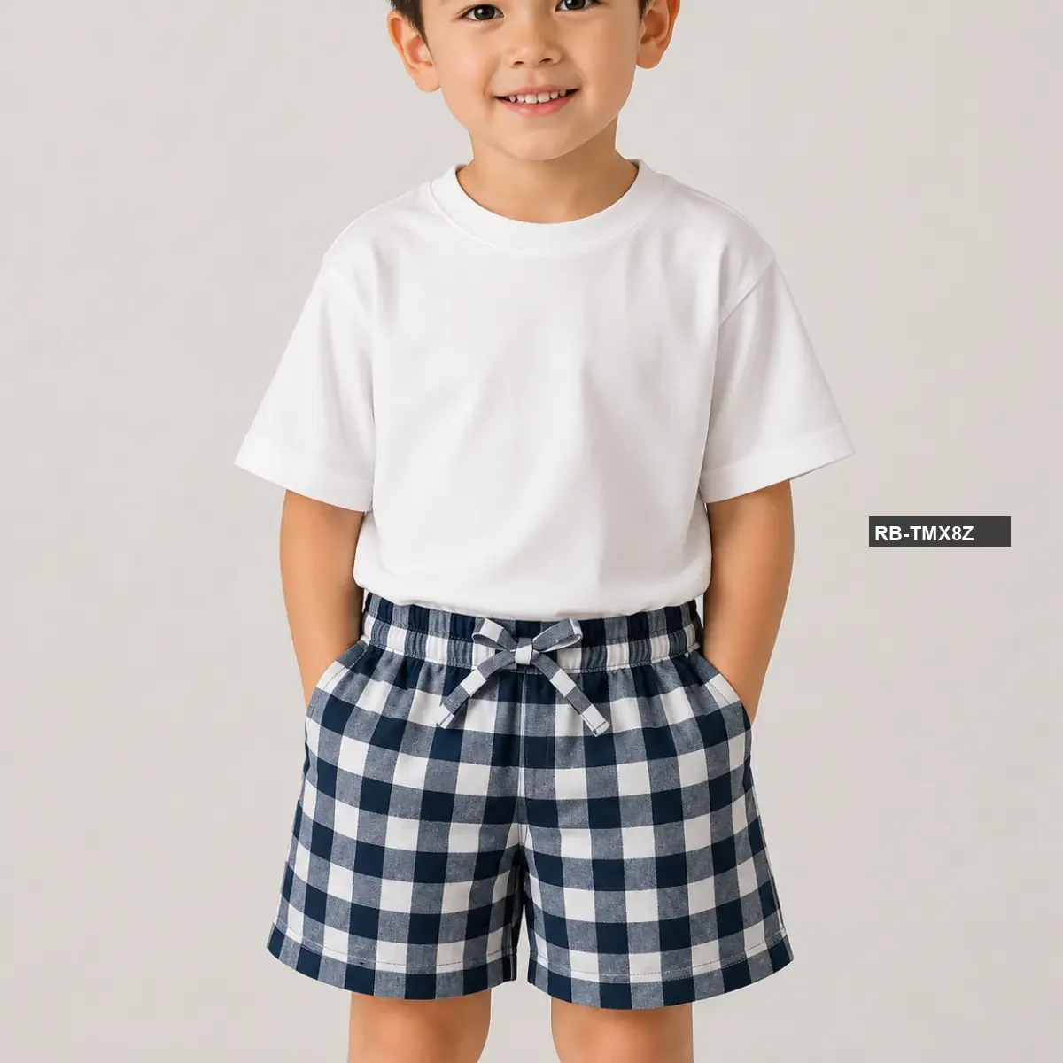 Premium white T-Shirt + Blue-White Check Pant Set